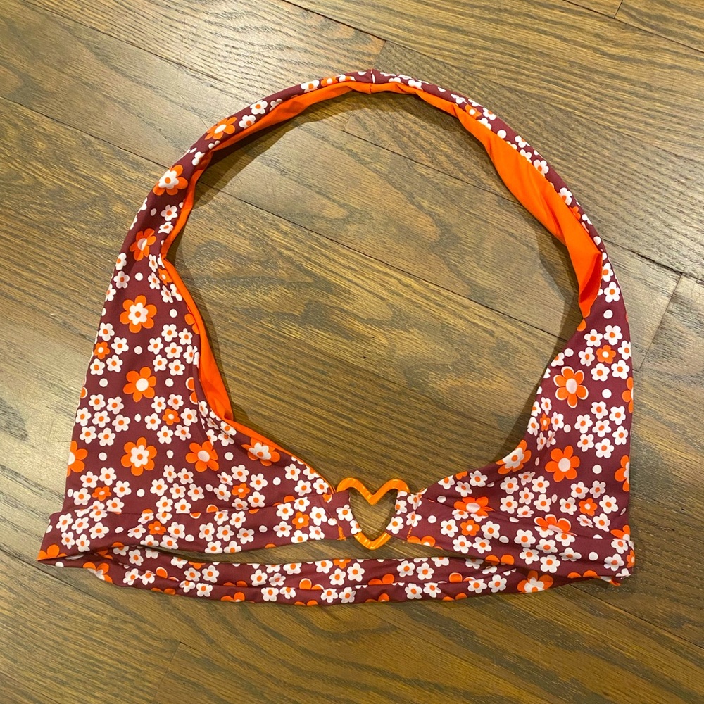 NWOT Frankie’s Bikinis Eden floral halter bikini top in brown buttercup